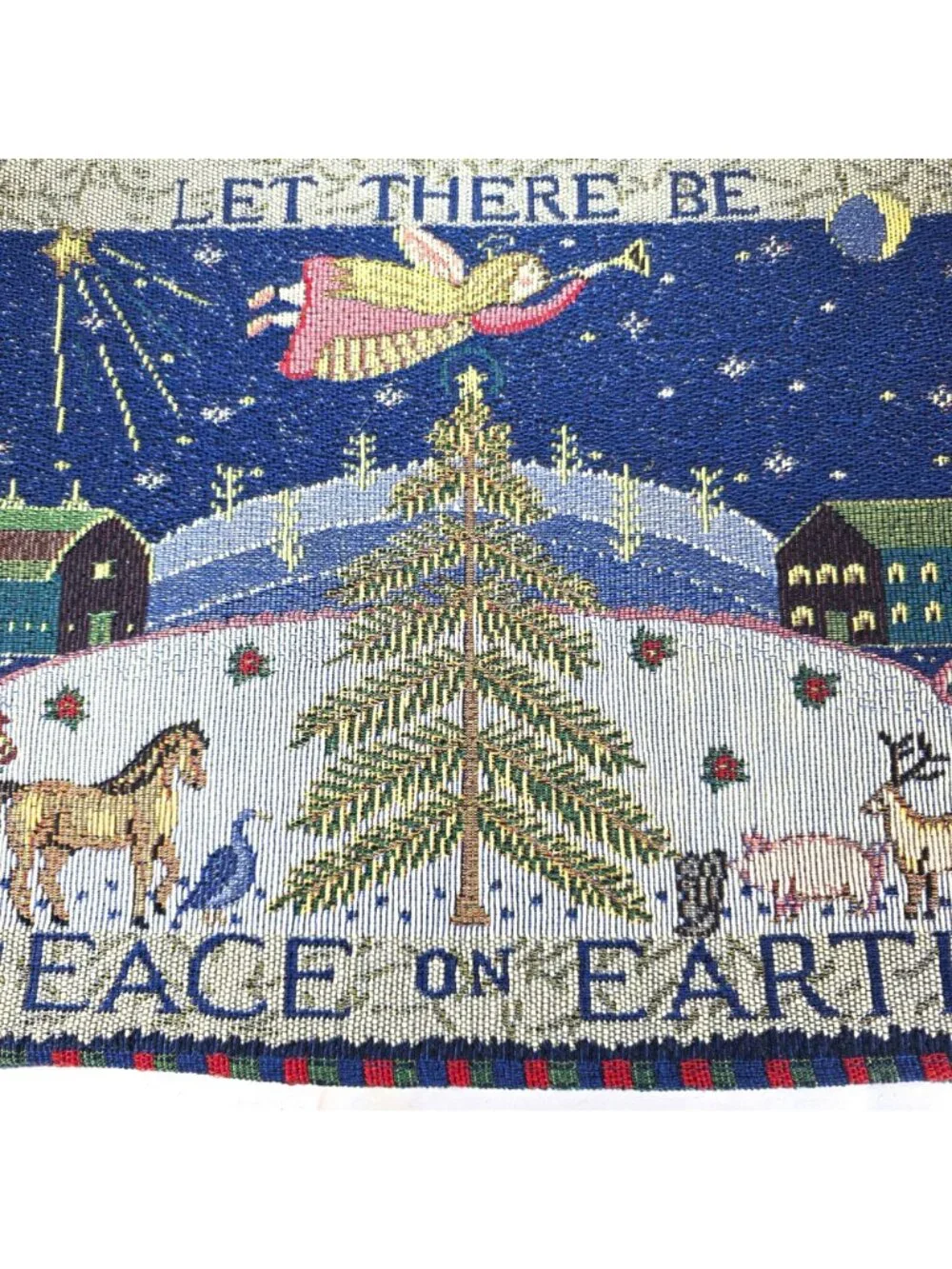 Tapestry Placemats Set Of 2 Peace On Earth Christmas Tree Holiday Table Linens